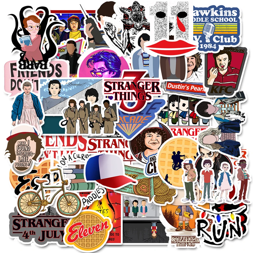 Stranger Things-pegatinas impermeables para motocicleta, calcomanías geniales para monopatín, equipaje, juguete para regalo clásico para chico, 10/30/50 Uds.