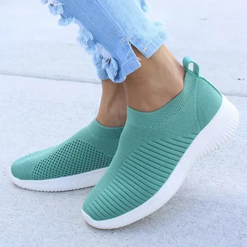 

Women Shoes Knitting Sock Sneakers Women Spring Summer Slip On Flat Shoes Women Plus Size Loafers Flats Walking Basket Femme