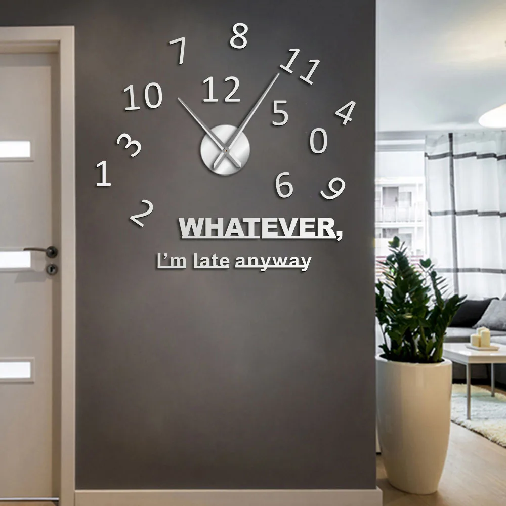 Whatever I'm Late Anyway Inspirational Quote Wall Art Large Numbers DIY Wall Clock Living Room Wall Watch Procrastinators Gifts 6