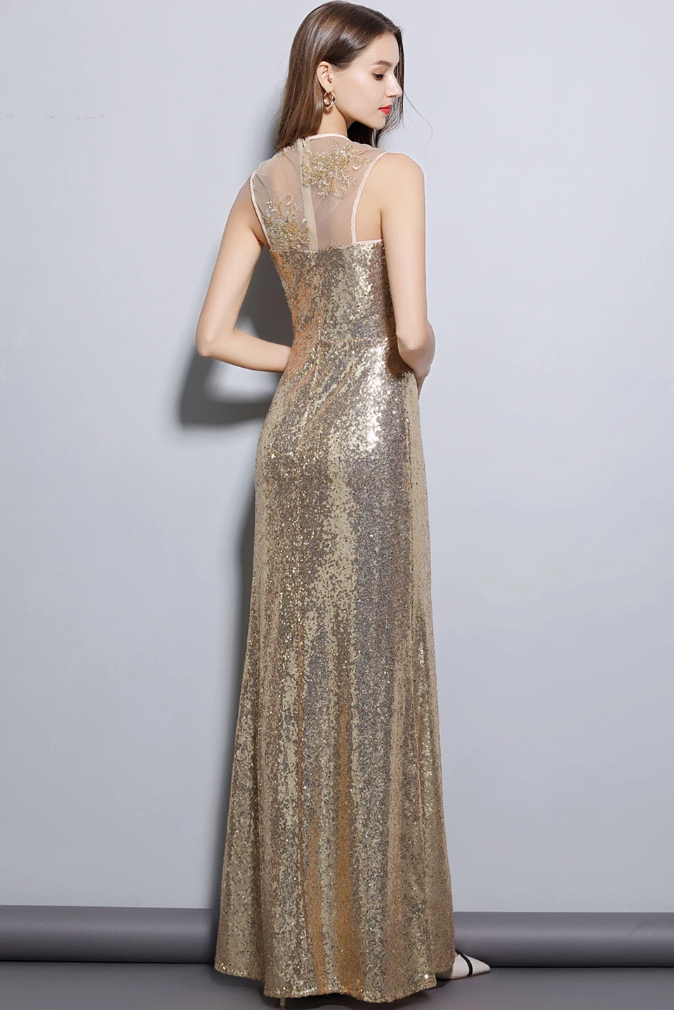 Beautifly Maxi Новое Элегантное кружевное и блестящее модное выпускное платье телесного цвета женские длинные вечерние свадебные платья