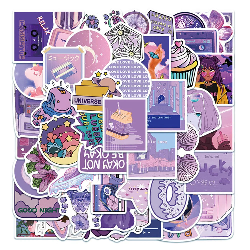 

10/30/50PCS Cartoon Purple Style Girl Cute Sticker Decoration Notebook Waterproof Guitar Graffiti Toy Wholesale