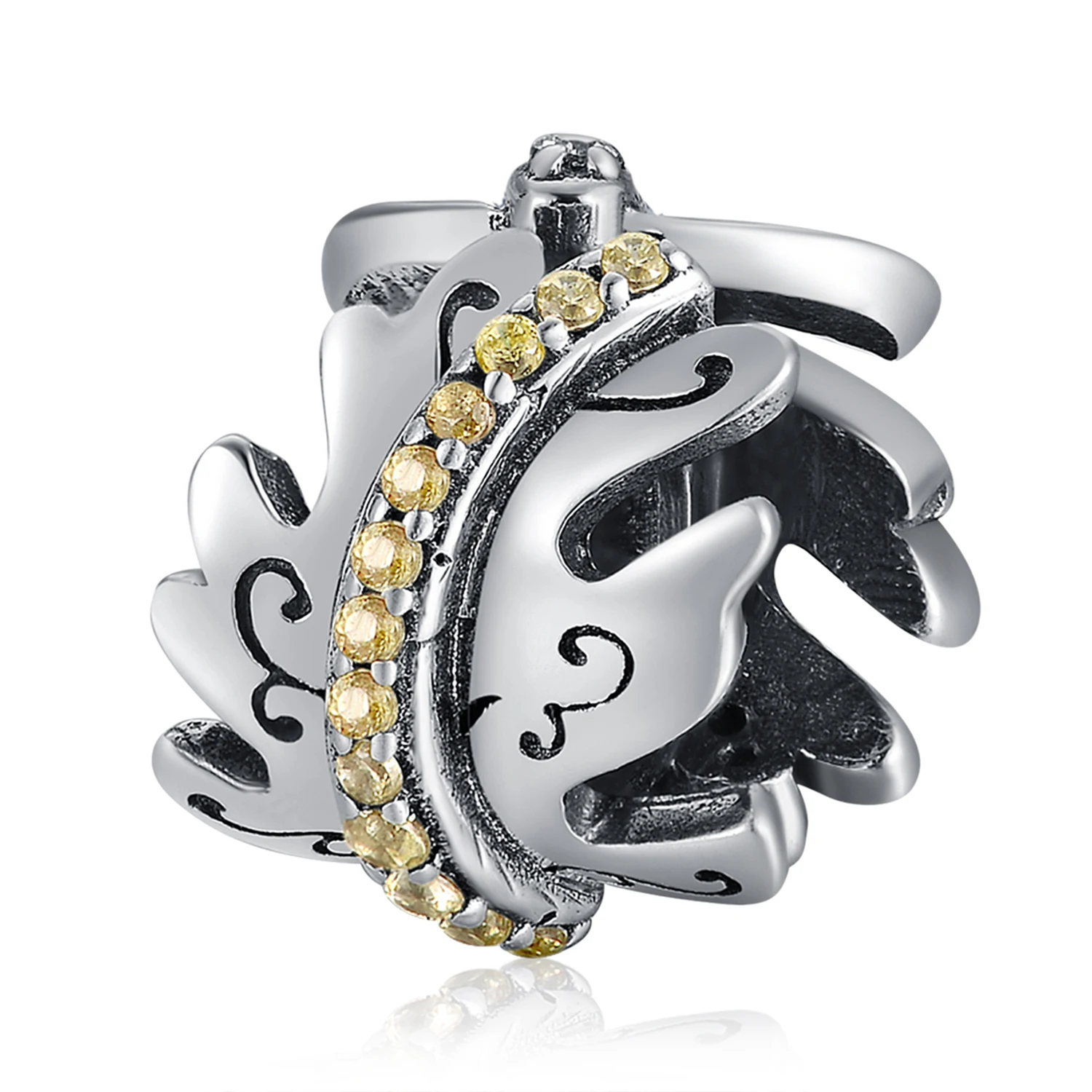 JewelryPalace современный книги по искусству деко желтый фианит лист Шарм бисера Fit браслет 925 пробы серебро Лидер продаж для женщин
