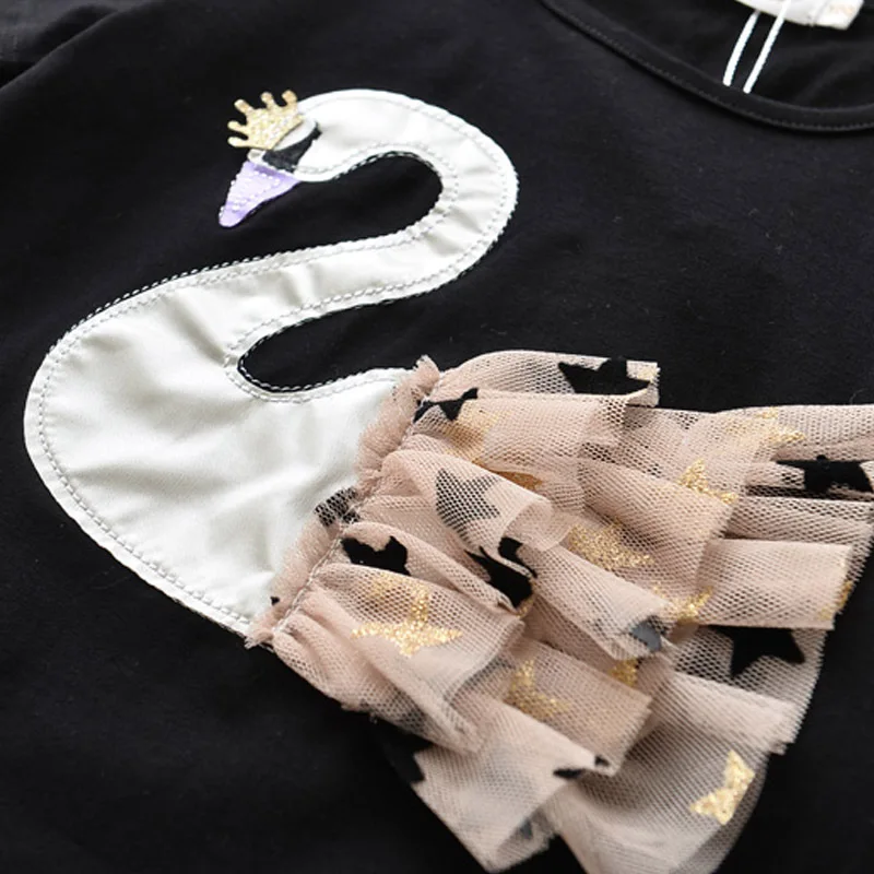 Kids Clothing Set Girls Clothing Set Swan T-Shirt + Star Mesh 2Pcs Suit 2 Colors