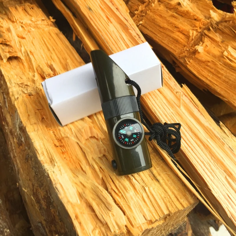 

Thermometer Flashlight Magnifier Outdoor Hiking Tool 7 In 1 SOS Survival Whistle Camping Emergency Whistle With Compass