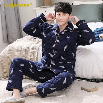 

Turn Down Collar Homesuit Homeclothes Sleepwear Fashion Style Casual Style Pajamas Set Man Clothes 3 Layers Padded Cotton