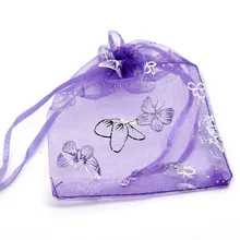DoreenBeads модные сумки для ювелирных изделий из органзы с затягивающимся прямоугольным фиолетовым узором бабочки упаковка 12 см x 9 см(4 6/" x3 4/8"), 4 шт