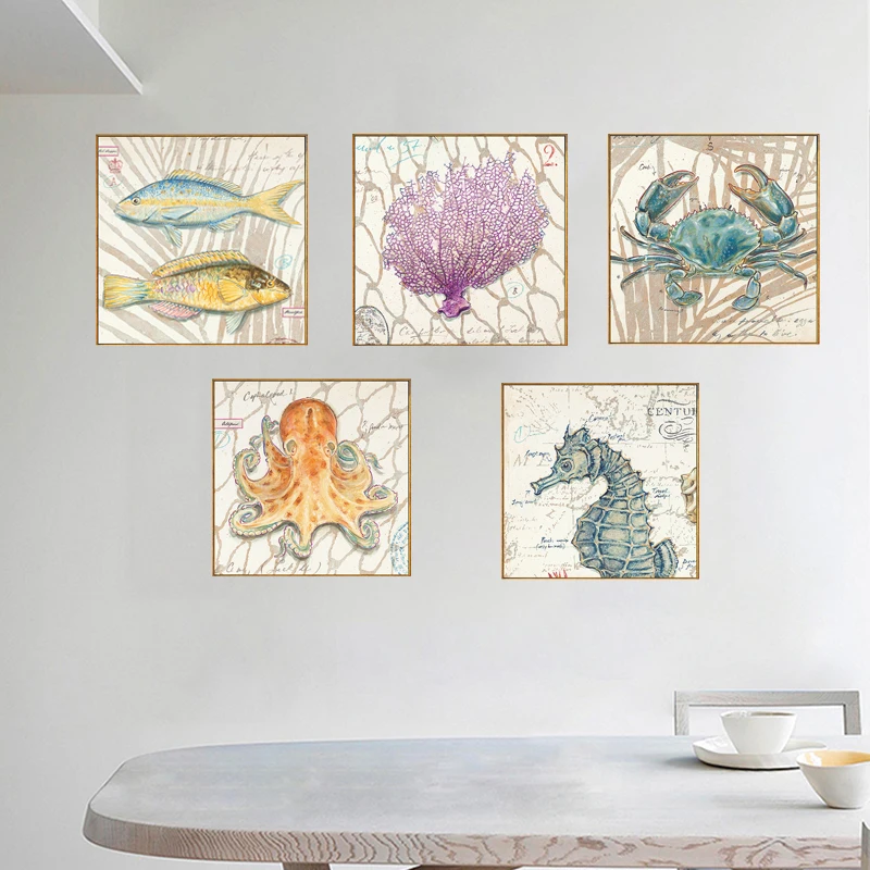Морская тематика океана парусиновые принты морское животное осьминог черепаха