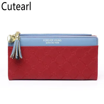 

Women Geometric Pattern long Wallet Japan and South Girl fashion Contrasting Color Clutch Hasp zippe Large Capacity Card Holder
