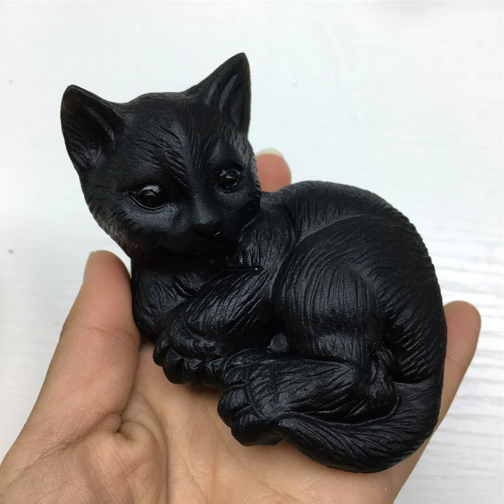 Кварцевые кристаллы обсидиан ручной резной Lucky Cat натуральные камни и минералы драгоценные камни рейки украшения