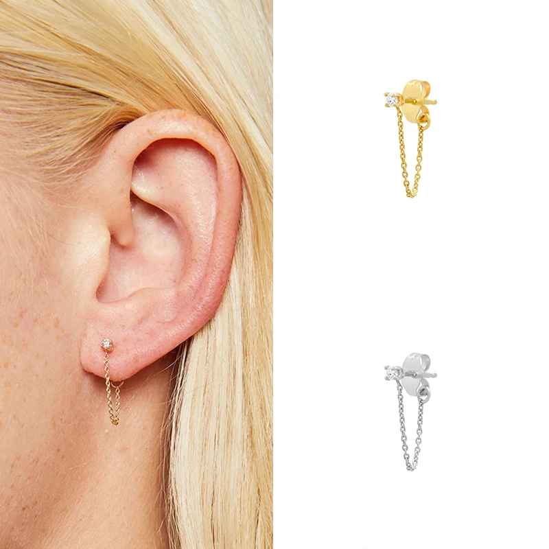 Real 100% 925 Sterling Silver Rainbow Moon Star Hoop Earrings for Women Crystal Zircon Chain Earring Gold Silver Ear Jewelry A30