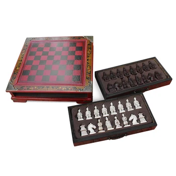 

Classical Wooden International Chess Set Terracotta Warriors Chess Pieces Chess Game chess board Christmas Gift