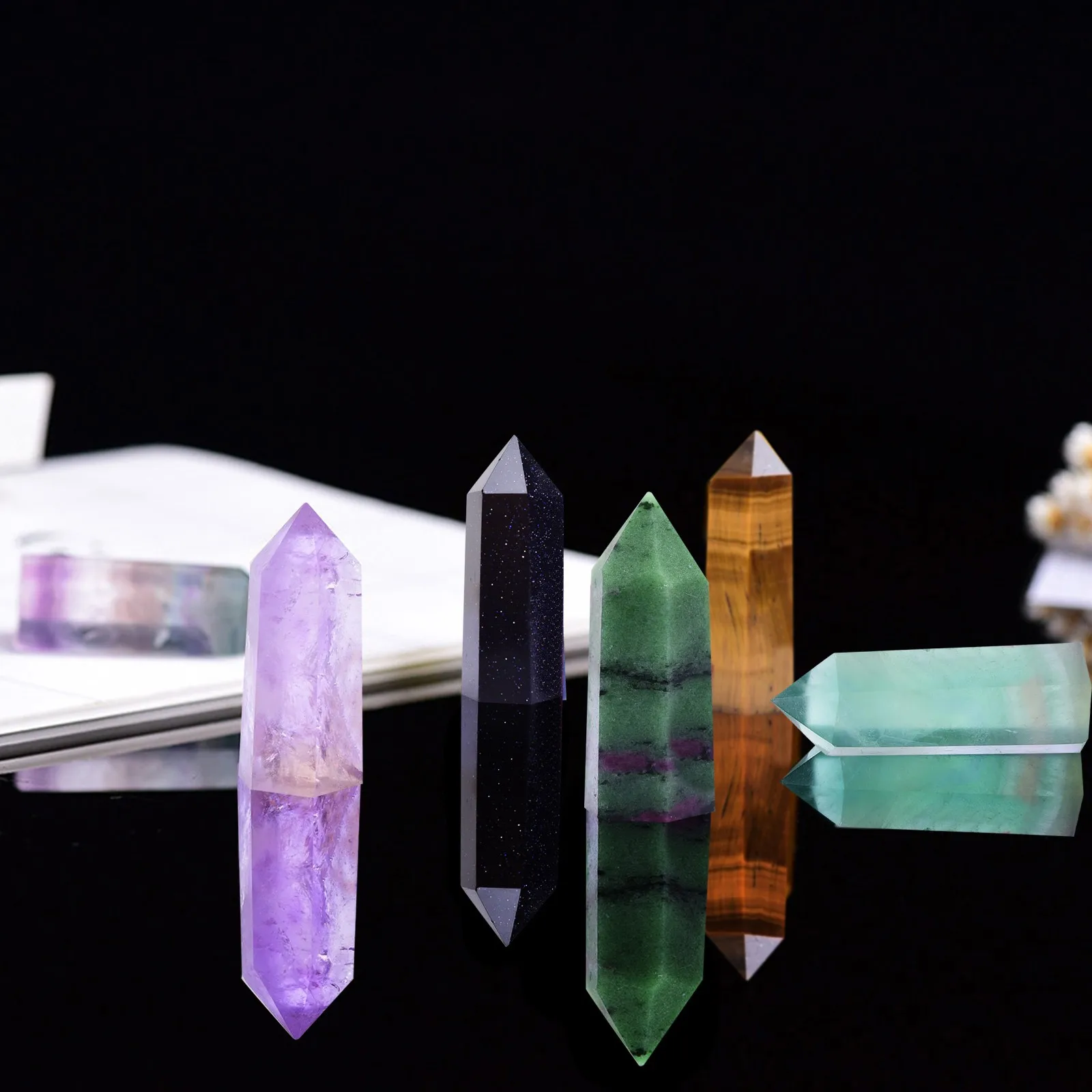 Natural Fluorite Quartz Crystal Healing Jade Hexagonal Bar Point Tower Energy Ore Mineral Stones Handicraft Home Decor | Дом и сад