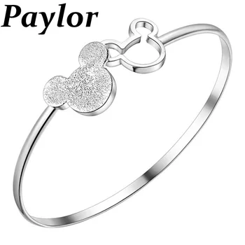

Silver Plated Brand Fashion Bangles Mickey Heads Charm Bangles 2019 Fashion Hight Quality Anniversary Gifts Cheap Jewelry