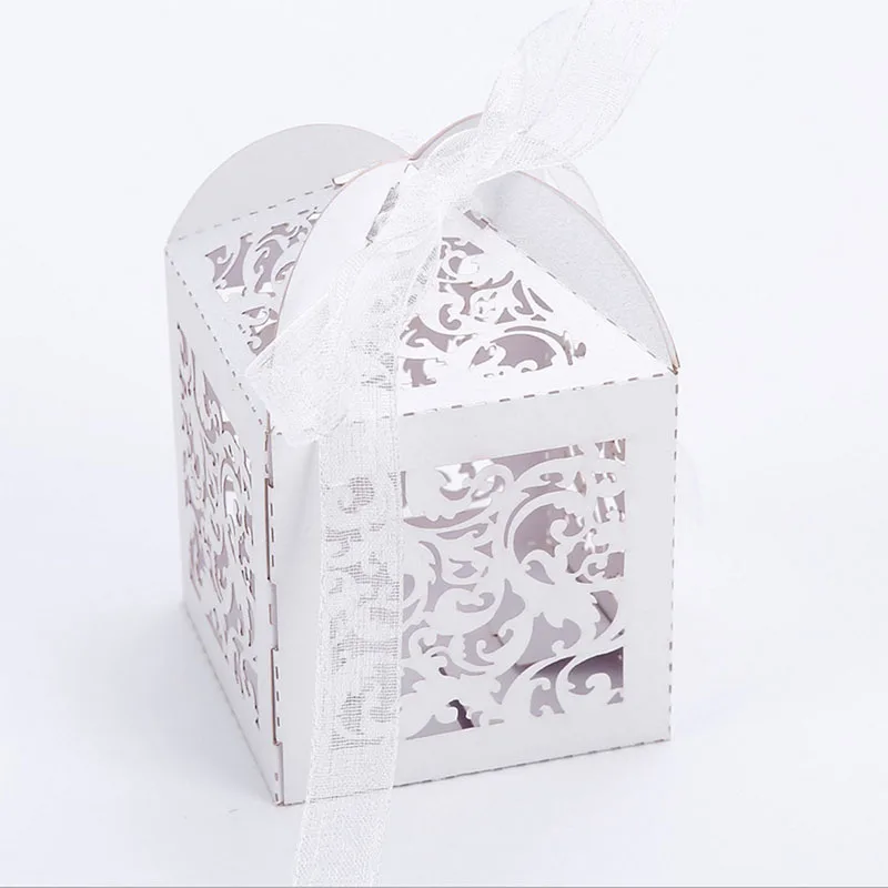 Customized Colors Pearl Paper Wedding Box Colorful Party Candy Laser Cut Flower Cookie for Packaging 50pcs | Дом и сад