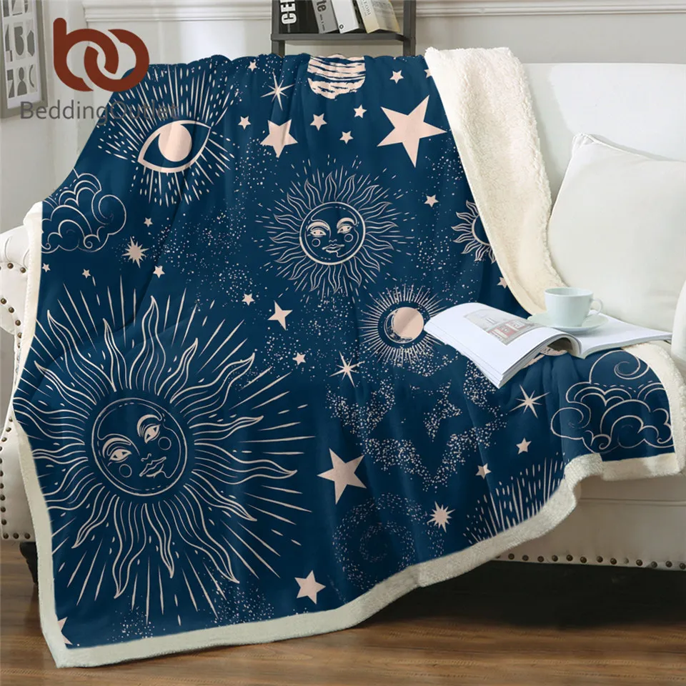 BeddingOutlet Witchcraft Throw Blanket Sun and Moon Sherpa Blanket Celestial Soft Plush Bedspreads on the Bed Hippie Thin Quilt