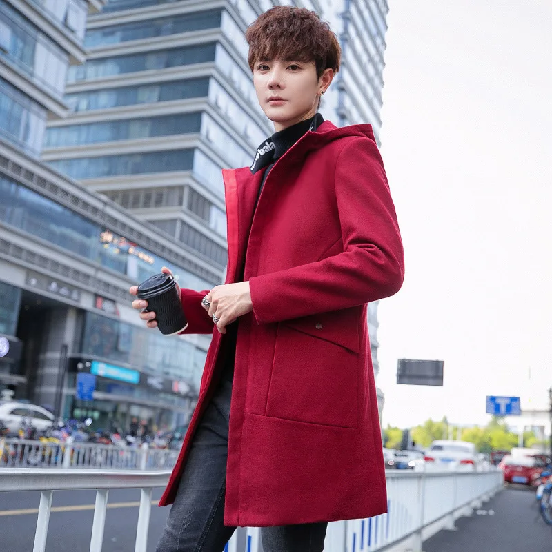 

2019 Autumn & Winter Mid-length Overcoat Men's Korean-style Slim Fit MEN'S Coat Woolen Coat Casual MEN'S Duster