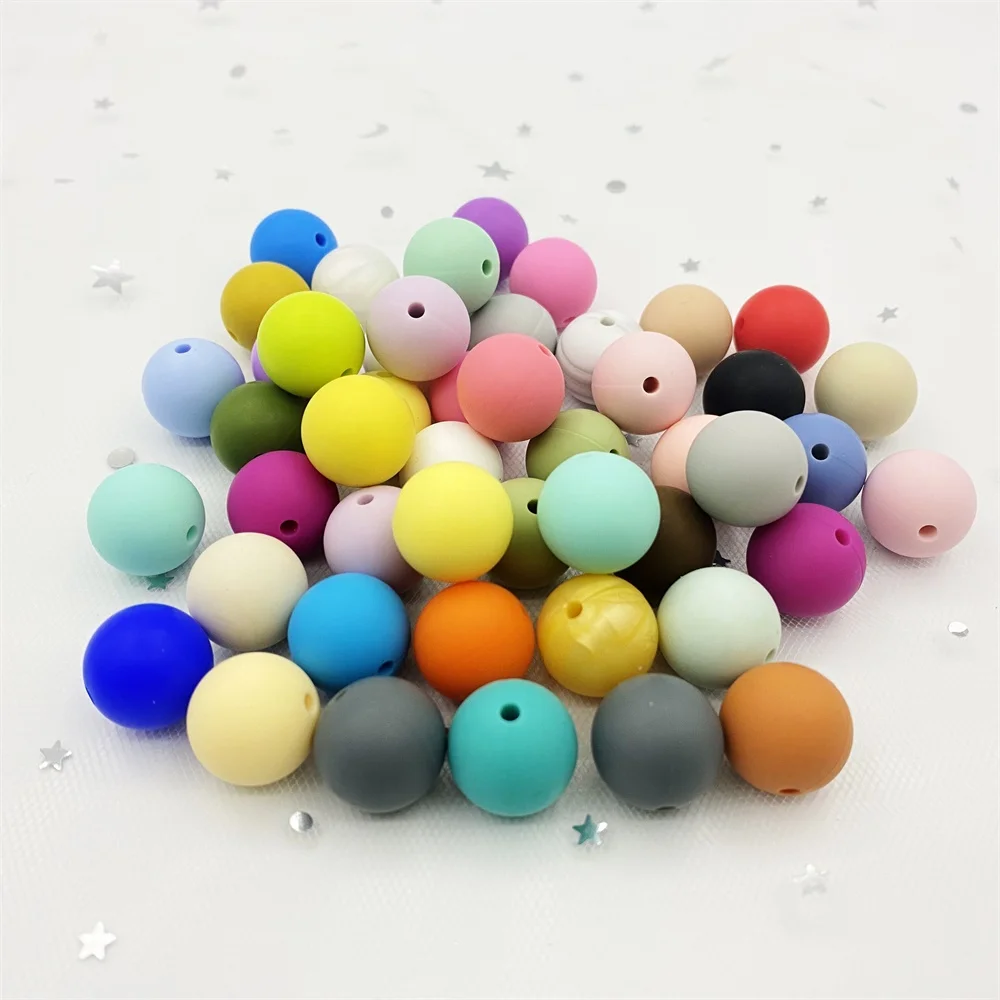 100pcs 15mm 실리콘 구슬 젖니가 남 둥근 구슬 젖꼭지 체인 DIY 완구 실리콘 Teether BPA 무료 팔찌 목걸이 아이