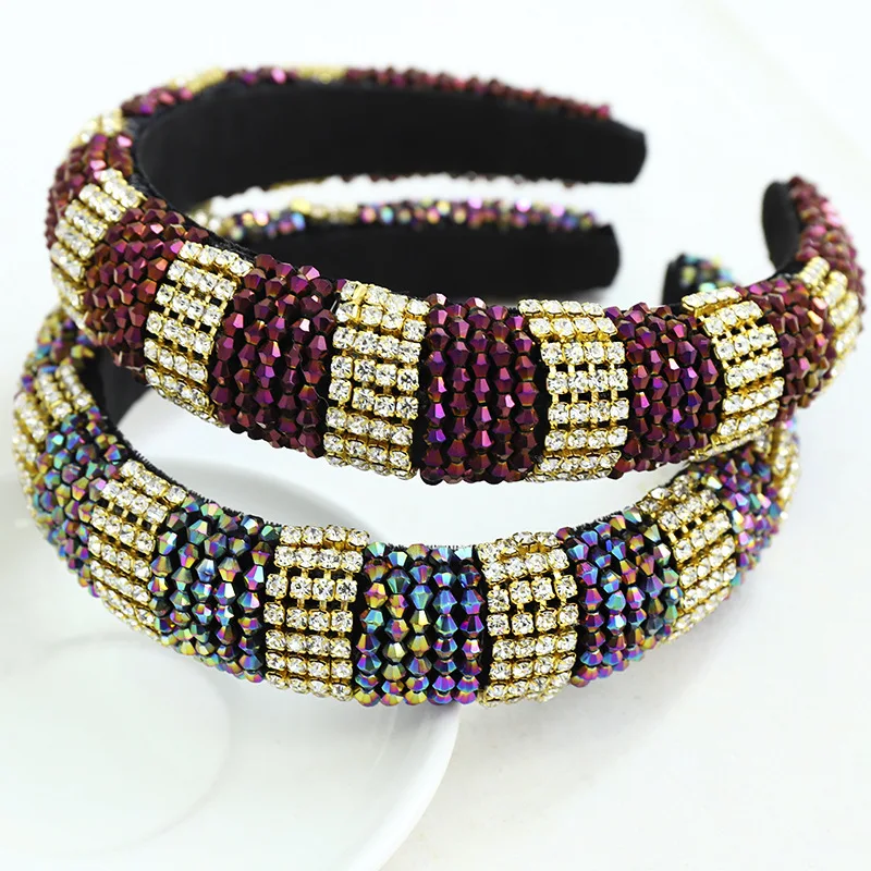 

Gorgeous Baroque Full Colorful Crystal Headband for Woman Luxury Shiny Rhinestone Paded Hair Band Bridal Wedding Hair Accessory