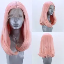 Bombshell живой розовый короткий Боб ручная вязка синтетический 13*3 парик фронта шнурка Glueless термостойкие волокна волос Средняя часть для женщин