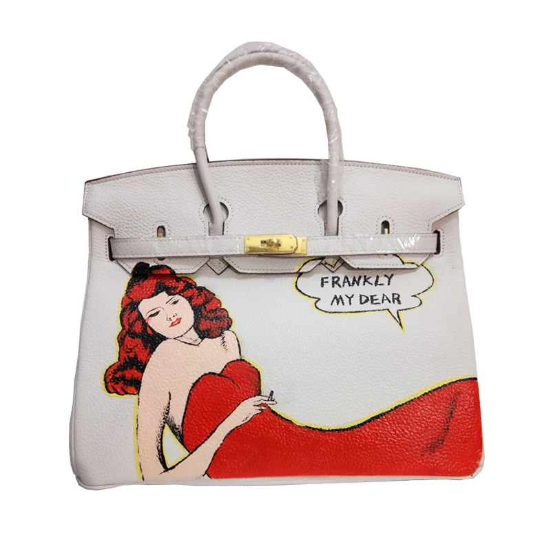 

DIY Graffiti Custom 30 35cm Top Hand bag Painted bags Painting Red clothes Woman Totes Bag Gold hardware Loverly Female bags