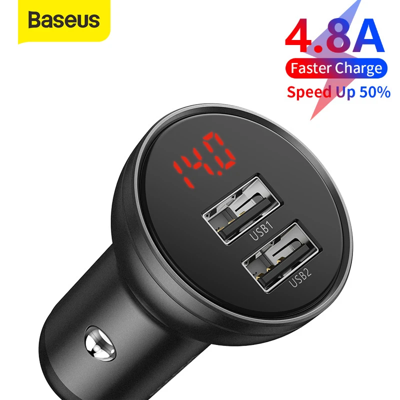 Baseus Cargador de Coche Cargador De Teléfono Móvil De Pantalla LED Digital Dual USB Cargador de coche