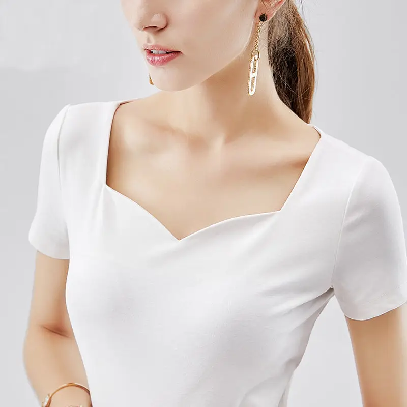 Bella Philosophy 2020 Summer Women's Puff Sleeve Square Collar Blouse Shirts Fashion Sexy OL Formal Tops Plus Size 5