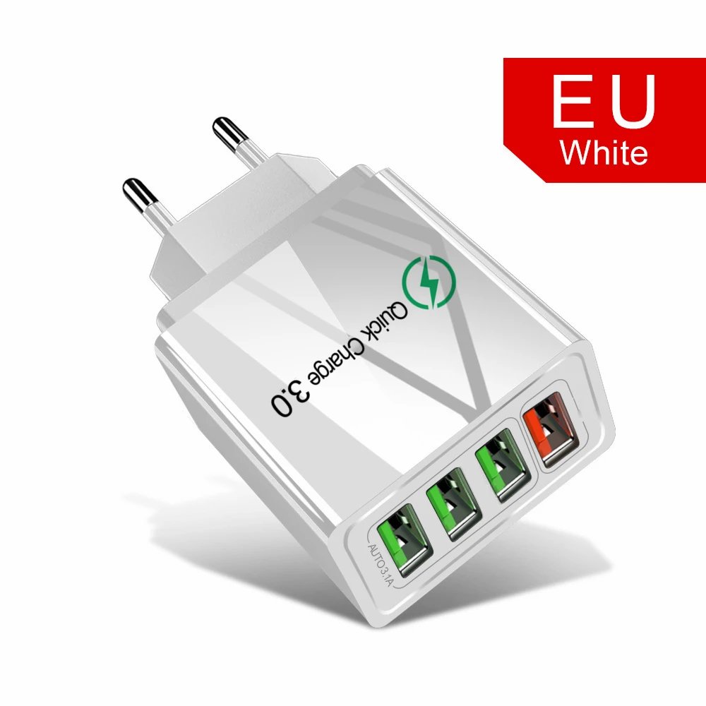 EU White Charger 48 Вт Быстрая зарядка 3,0 USB зарядное устройство для телефона настенное 4 порта QC3.0+ 3 порта 5 в 3 А Быстрая Зарядка адаптер для iPhone X 7 samsung A50 Xiaomi - Тип штекера: EU White Charger