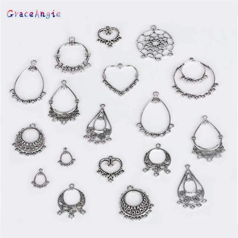 

GraceAngie 10 pairs Hollow Alloy Flower Earrings Charms Pendant Random Women Necklace Ear Drop Bracelet Jewelry DIY Accessory
