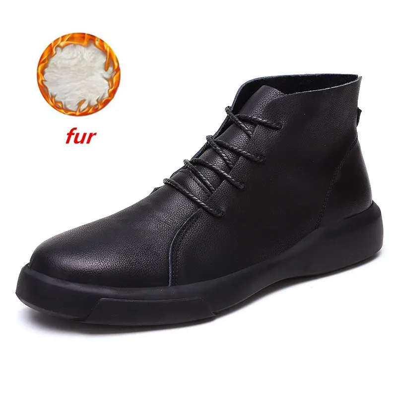 black with fur Ботинки martin; Мужская зимняя обувь; мужская кожаная обувь; ковбойская водонепроницаемая обувь; мужские повседневные ботинки в байкерском стиле; коллекция года; Мужская обувь; 47 - Цвет: black with fur
