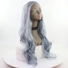 Bombshell серый микс синий 13*3 дюймов синтетический парик фронта шнурка Glueless термостойкие волокна волос для белых женщин парики