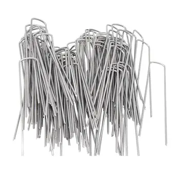 

Garden Pegs 100 pcs 3.0mm x 150mm/0.12 inch x 6 inch Galvanized Landscape Ground Staples, Rust Resistant Steel Sod Lawn U Pins -