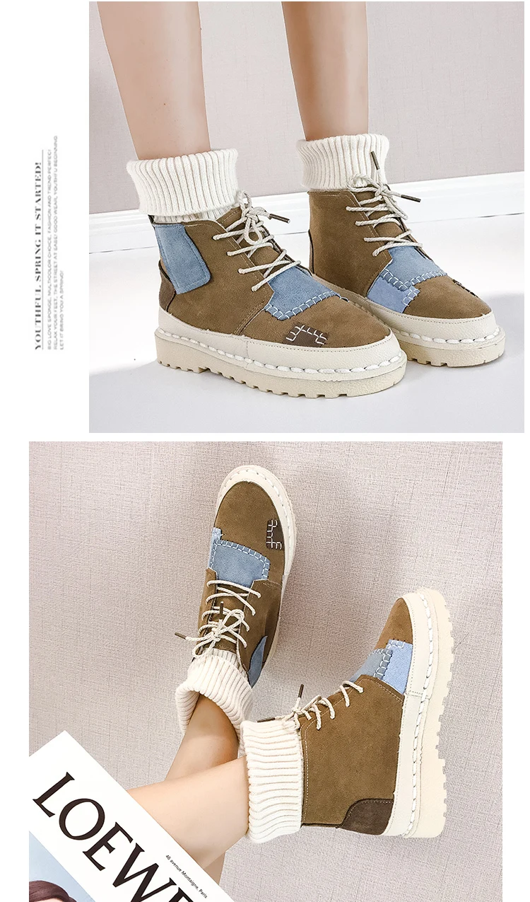Зимние ботинки; модные женские ботинки; botas mujer invierno; коллекция года; ботильоны на платформе со шнуровкой; Повседневная обувь; женская нашивка для работы; Zapatos De Mujer