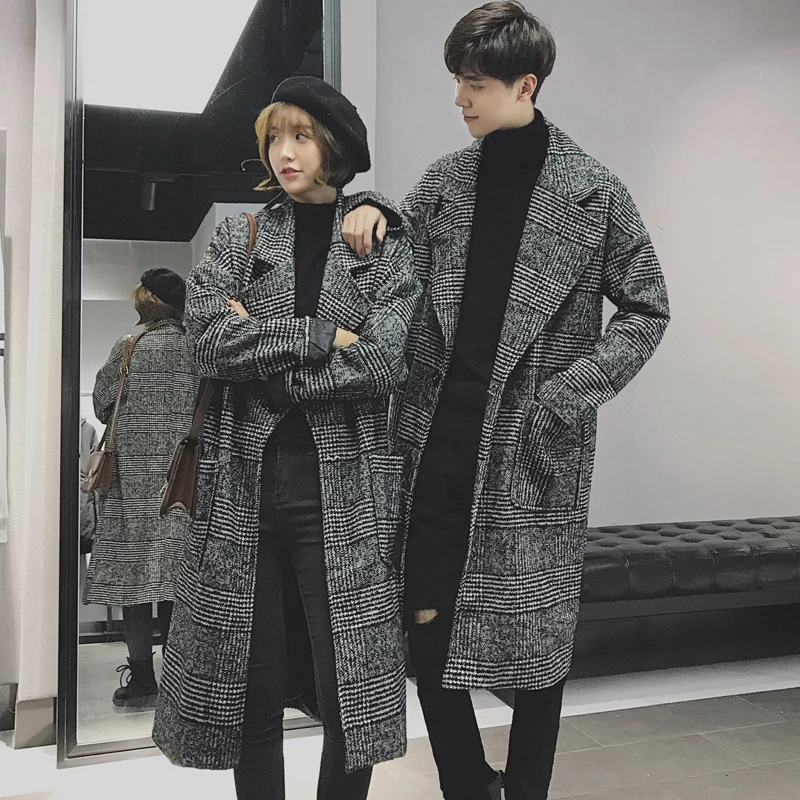 Autumn Korean Style Mens Woolen Coat Wool Blends Coats Checks Casual Overcoat Long Turn-down Collar Plaid For Male C6 Autumn Korean Style Mens Woolen Coat Wool Blends Coats Checks Casual Overcoat Long Turn-down Collar Plaid For Male C6