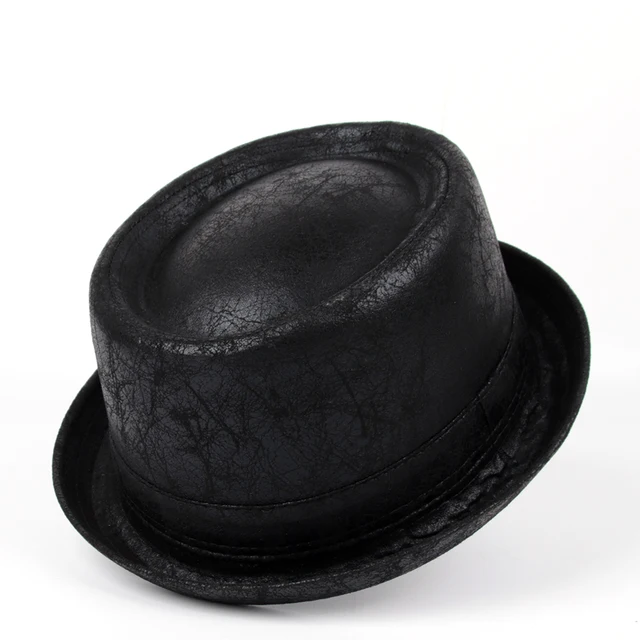 100% Leather Men Flat Fedora Hat For 