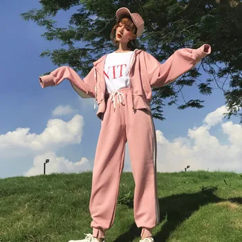 

Fashion Summer Loose Simple Solid Color Hooded Sweater + Casual Slim Pants Two-Piece Suit