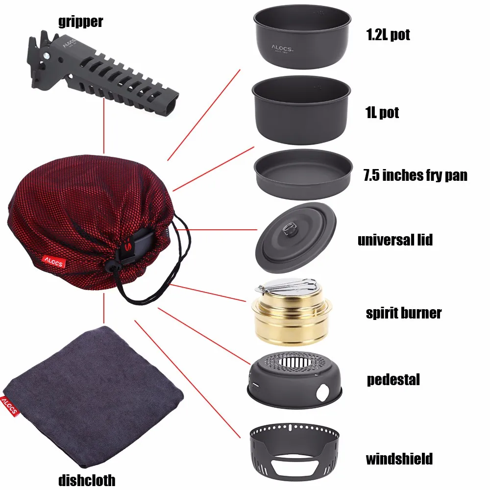 ALOCS 2 4 человек наружная посуда Кемпинг спиртовая плита набор повара для кемпинга