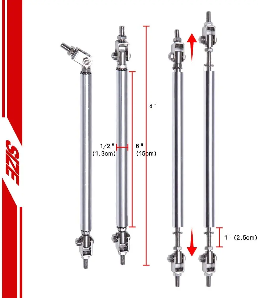 Univer-barras de soporte de barra de puntal, divisor de labio de parachoques delantero ajustable, color plateado, 8-11 pulgadas