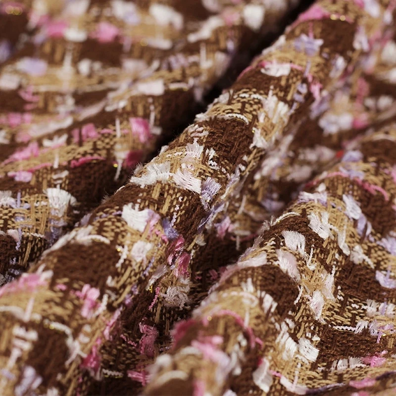 

Italy Coffee Pink Blue Dots Tweed Fabric Garment Material Women Jacket Coat Sewing Cloth Tailor