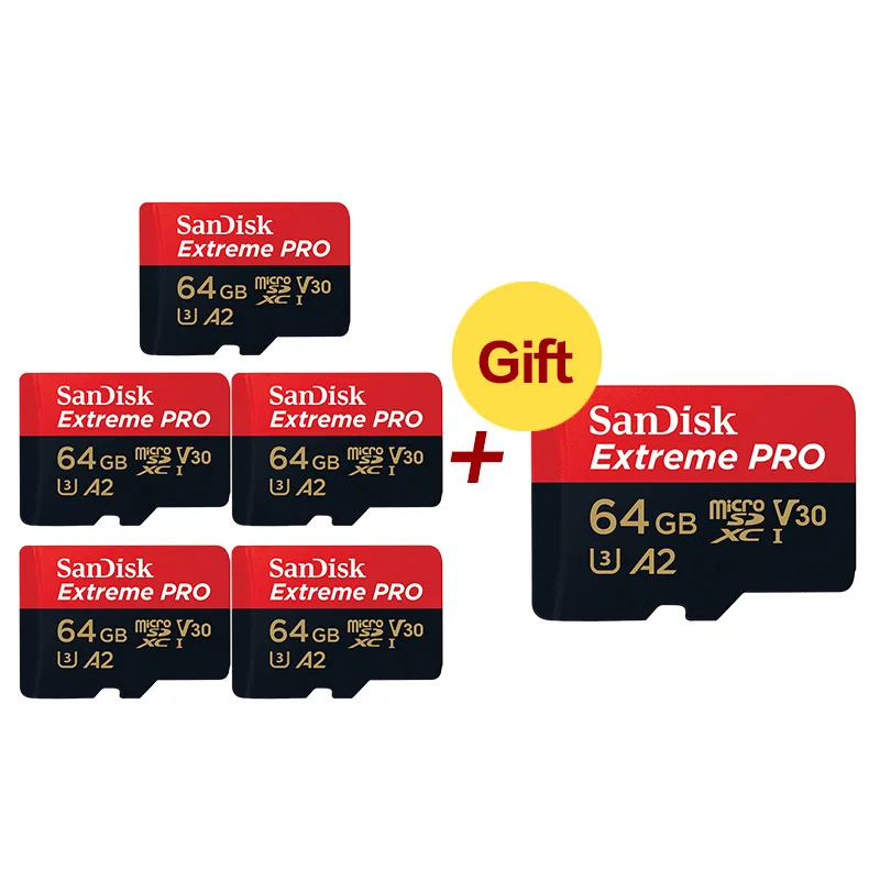 Купить 5 получить 1 бесплатно SanDisk Memory Extreme Pro 128 Гб 64 Гб SDXC Micro SD карта класс 10 U3 A2 UHS-I V30 TF карта Microsd - Емкость: 64GB