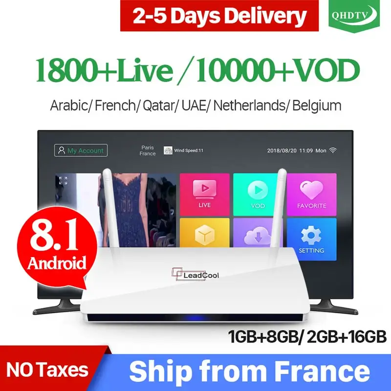 Leadcool IP tv Франция ТВ коробка Android 8,1 RK3329 QHD ТВ Код IP tv 1 год IP tv Франция арабский Бельгия тюнер для просмотра телеканалов Нидерландов коробка Leadcool