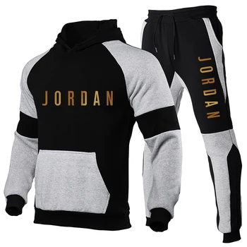 

2020 New Brand Tracksuit Warm and Velvet Men Sport Patchwork Set Hoodie Sweatshirt Gyms Fitness Pants Workout Running Suit