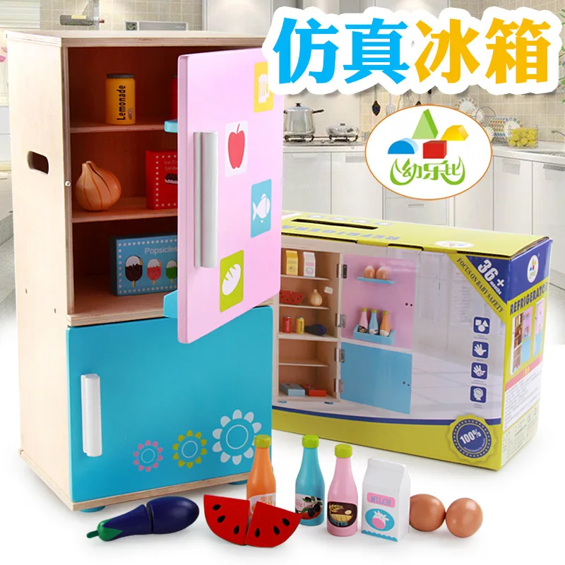 

Girl'S Cooking Play House Toys Children Wooden Model Refrigerator mei qi zao tai Kitchen Combo Baby Gift