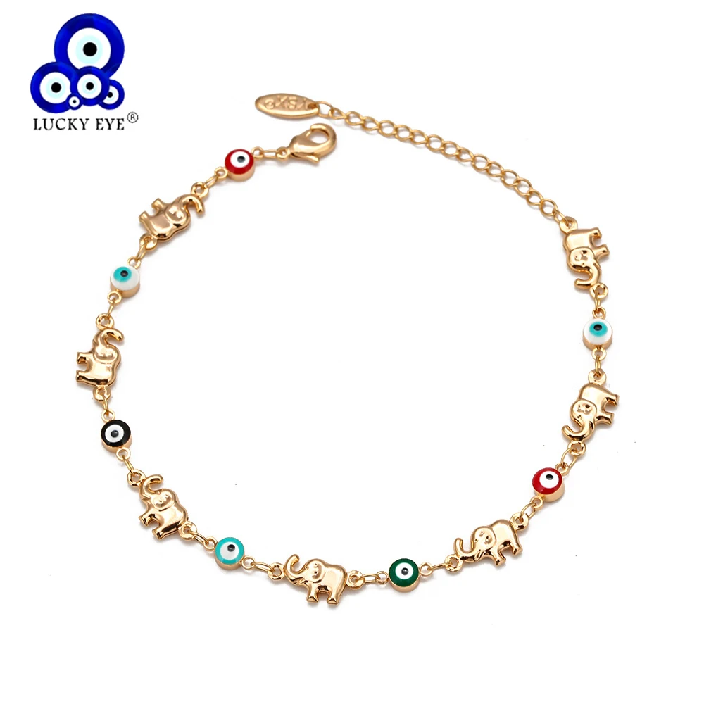 Lucky Eye Elephant Multi Color Evil Eye Anklet Gold Color Foot Chain Ankle Bracelet Adjustable for Women Girls Jewelry BD360 Lucky Eye Elephant Multi Color Evil Eye Anklet Gold Color Foot Chain Ankle Bracelet Adjustable for Women Girls Jewelry BD360