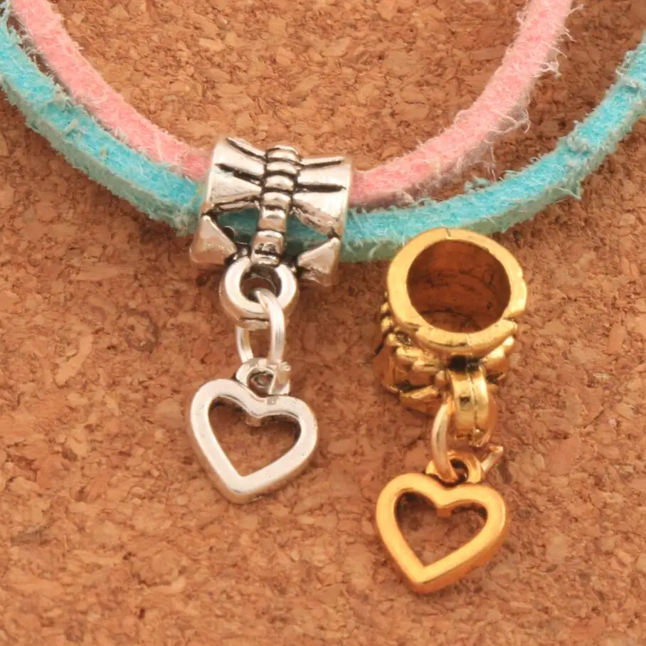 

Open Heart Big Hole Beads 6.5x18.8mm 100PCS Zinc Alloy Dangle Fit European Charm Bracelets Jewelry DIY B950