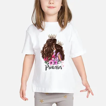 

Mother And Daughter Princess Print Girls Shirt Summer Short Sleeve Child T Shirt Tees Casual Tops Girl Clothes For 2-11Y