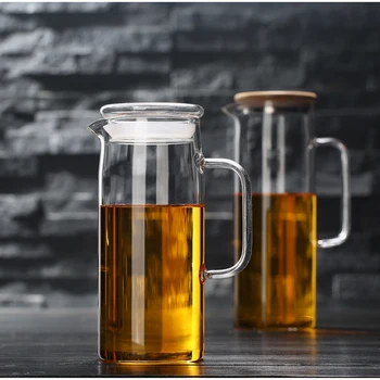 

Cold Glass Water Bottle Jar Kettle Transparent Large apacity Heat Resistant Water Pot with Handle Teapot Pitchers 1.0L1.2L 1.5L