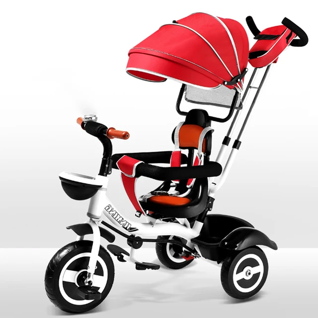 The New S-bend Double-push Four-in-one Children's Tricycle Can Push and Ride Non-inflatable Shock-absorbing Children's Trolley 3