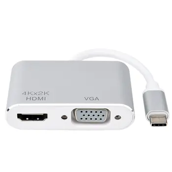 

2 in 1Type C to HDMI+VGA Female Video Adapter Aluminium Adapter 4K 1080P Converter For Computer To Projector Connector