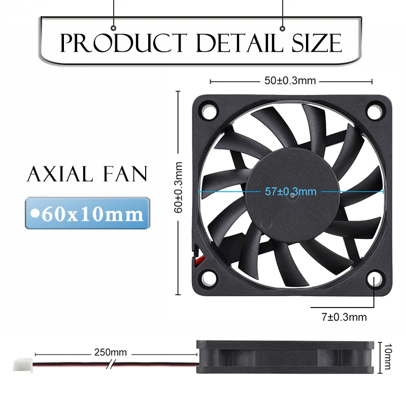 Gdstime-ventilador de Refrigeração sem Escova Peças 2pin dc 5v 12v 24 v 6cm 60x60x10 mm 60 mm Rolamento de Esferas Duplo Ventilador de Refrigeração sem Escova - Imagem 5