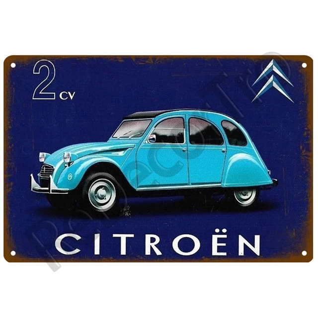 Plaque métal vintage voiture 2 CV - Fineartsfrance